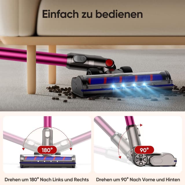 Detalle de FLYLINKTECH Motorbar Bodenbürste als Ersatz für Dyson V6 (DC58/59/61/62/72/74) mit 4-LED und flexibler Rotation