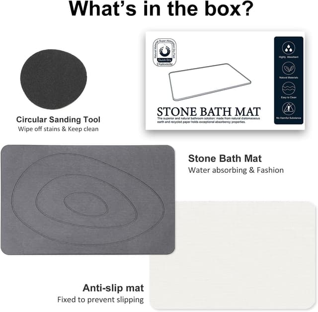 Detalle de Feilifan Stein Badematte aus Kieselgur (Kieselgur-Duschmatte), oval, 60 x 38 cm, grau