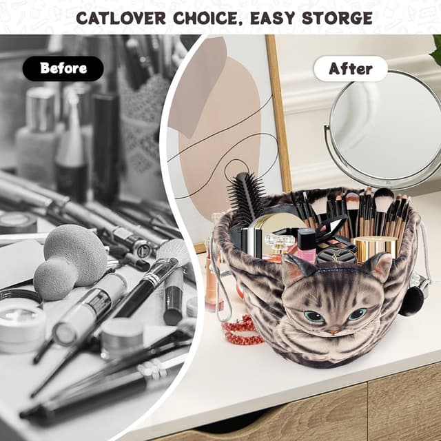 Thumbnail 2 de Cat Drawstring Makeup Bag Cat-Shaped Organizer