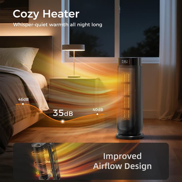 Detalle de AROEVE Aroeve Electric Heater 2000W PTC Fan Heater with Remote, 90° Oscillation & 24H Timer
