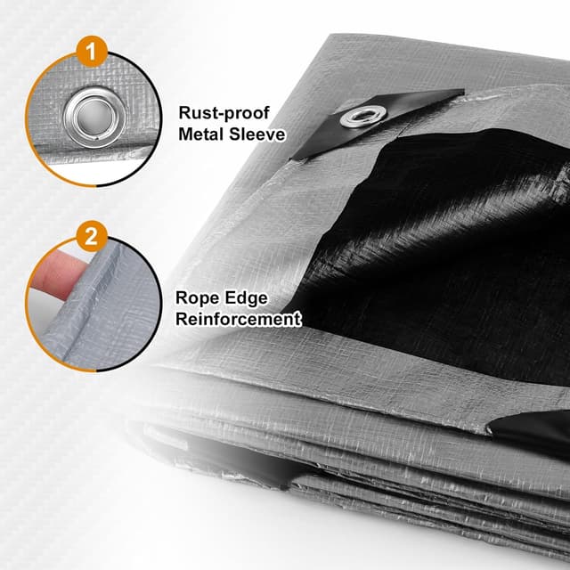 Detalle de AROIC 10x20FT Heavy Duty Waterproof Tarps (16 Mil) – Tear-Resistant, UV-Resistant Multipurpose Cover