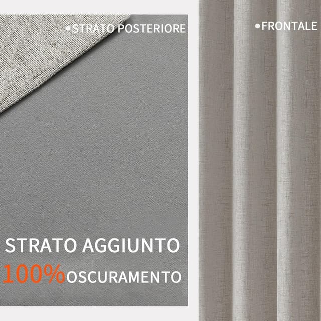 Detalle de Joydeco tende oscuranti 100% a doppio strato in lino sintetico con occhielli (2 pannelli) Bianco