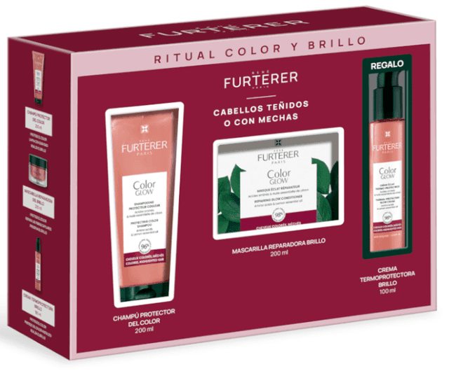Detalle de Rene Furterer Color Glow: champú, mascarilla y crema termo protectora para pelo teñido (200 ml + 200 ml + 100 ml)