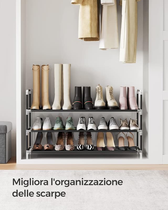 Detalle de SONGMICS LSH053B01 scarpiera a 3 ripiani da corridoio, sottile e salva-spazio