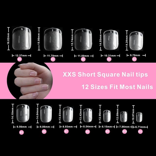Thumbnail 5 de 552 Pezzi Tip Unghie Corte Quadrato Full Cover 12 Taglie