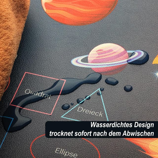 Detalle de FONCOOD Schreibtischunterlage Kinder 60x40 cm Weltraum – abwischbare Lernunterlage mit Alphabet & Einmaleins