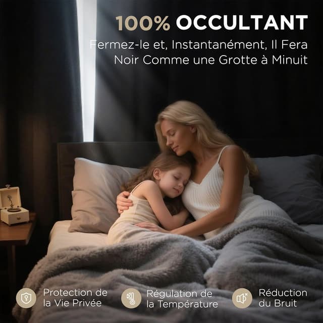 Detalle de Joydeco rideaux occultants thermiques isolants anti-froid et anti-chaleur 132x210 cm (lot de 2) avec effet lin à œillets