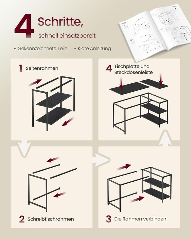Thumbnail 6 de VASAGLE LWD136BE01 Eckschreibtisch in L-Form (120 x 80 cm) mit Stauraum und höhenverstellbarer Ablage