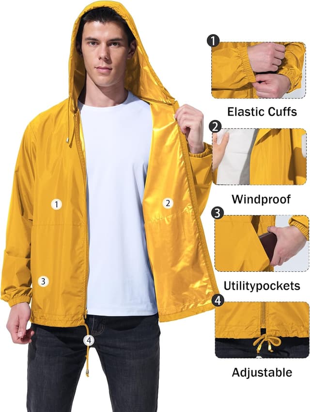 Detalle de UIQUR Men’s Rain Jacket Raincoat Windbreaker (Waterproof, Packable, Hooded)