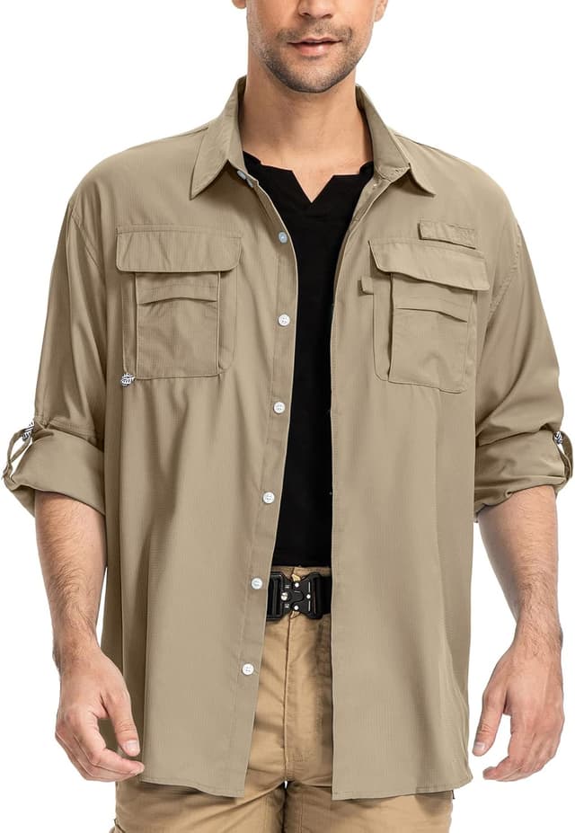 Detalle de yeyity Outdoor Langarm Staffel Safari Hemd UPF50 UV Schutz Funktionshemd für Wandern