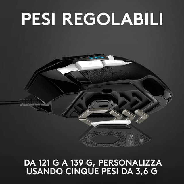 Detalle 2 de Logitech G G502 HERO Special Edition Mouse Gaming con sensore HERO 25K, DPI regolabili, RGB e pesi modificabili (bianco/nero)