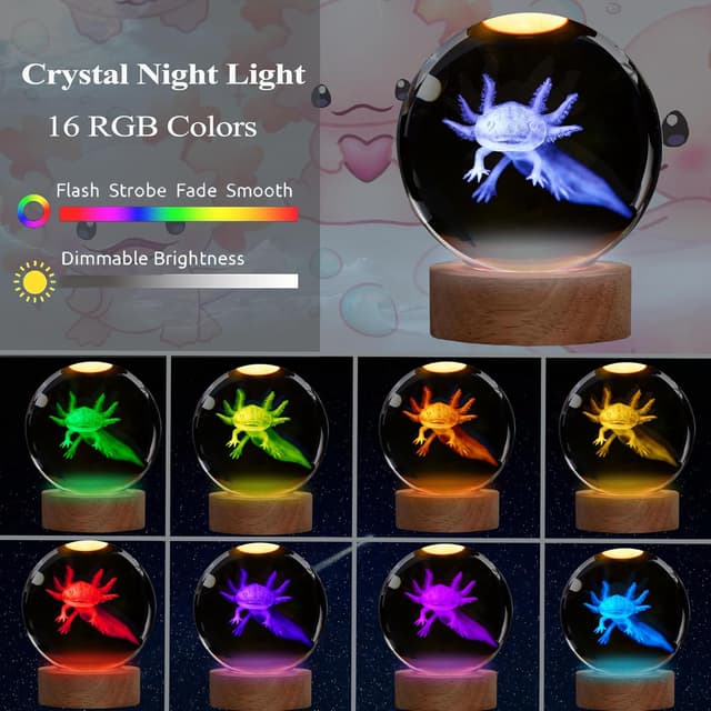 Detalle 2 de Axolotl Nachtlicht 3D K9 Crystal Lampe mit Fernbedienung 16 Farben