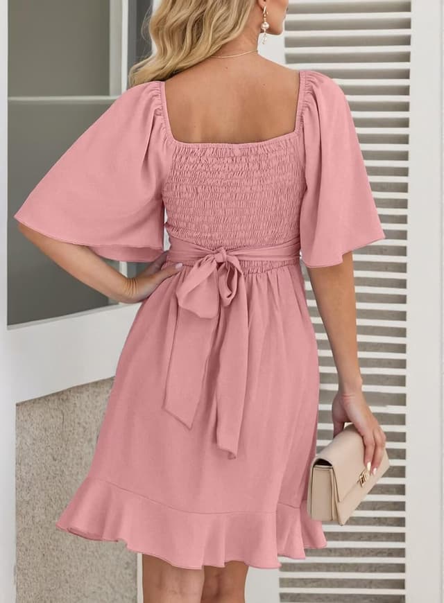 Detalle 2 de Dokotoo Women’s Wrap V-Neck Tiered Ruffle Mini Dress with Smocked Elastic Waist