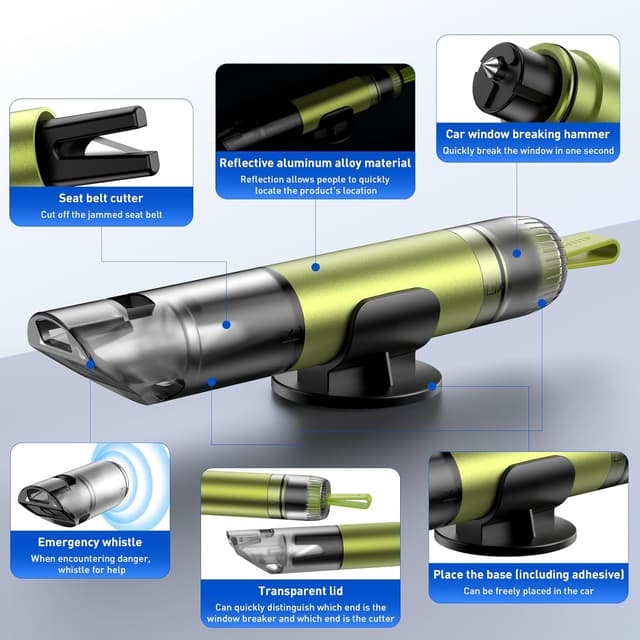 Detalle de 3-Pack 3-in-1 Car Safety Hammer, Seatbelt Cutter, Glass Breaker + Emergency Whistle