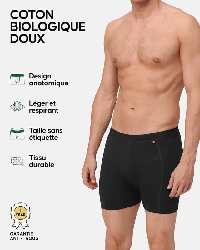 Detalle de Danish Endurance boxers en coton bio (lot de 3 ou 6) : confort ultra doux et respirant
