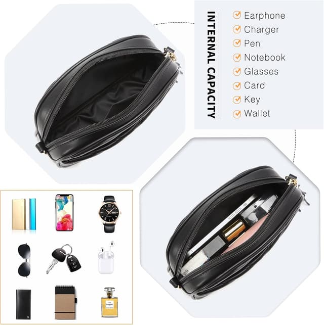 Detalle 2 de Miss Lulu Handtasche Damen Umhängetasche klein – Crossbody Bag mit 4 Fächern, verstellbarem Gurt & Handytasche