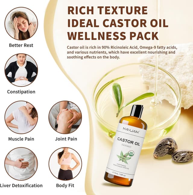 Detalle 2 de MAYJAM Aceite de Ricino Bio 473 ml Prensado en frío