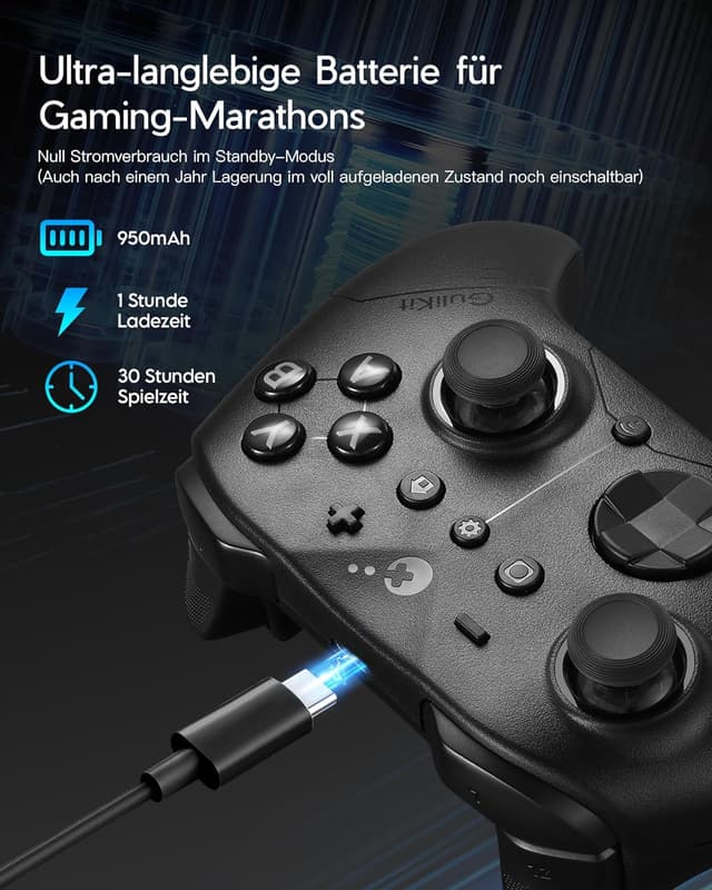 Detalle 2 de GuliKit ES PRO Wireless Controller – niedrige Latenz, TMR-Sticks und bis zu 30 Stunden Akku für PC, Windows, Android, iOS & Switch
