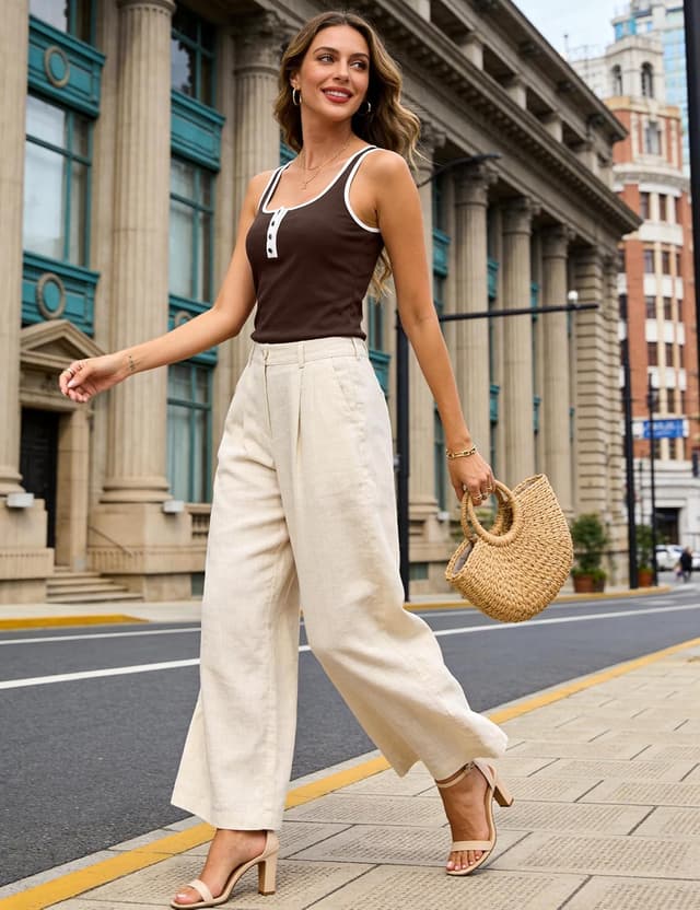 Detalle 2 de Aottori débardeur femme sans manches col carré à boutons, viscose côtelée slim fit