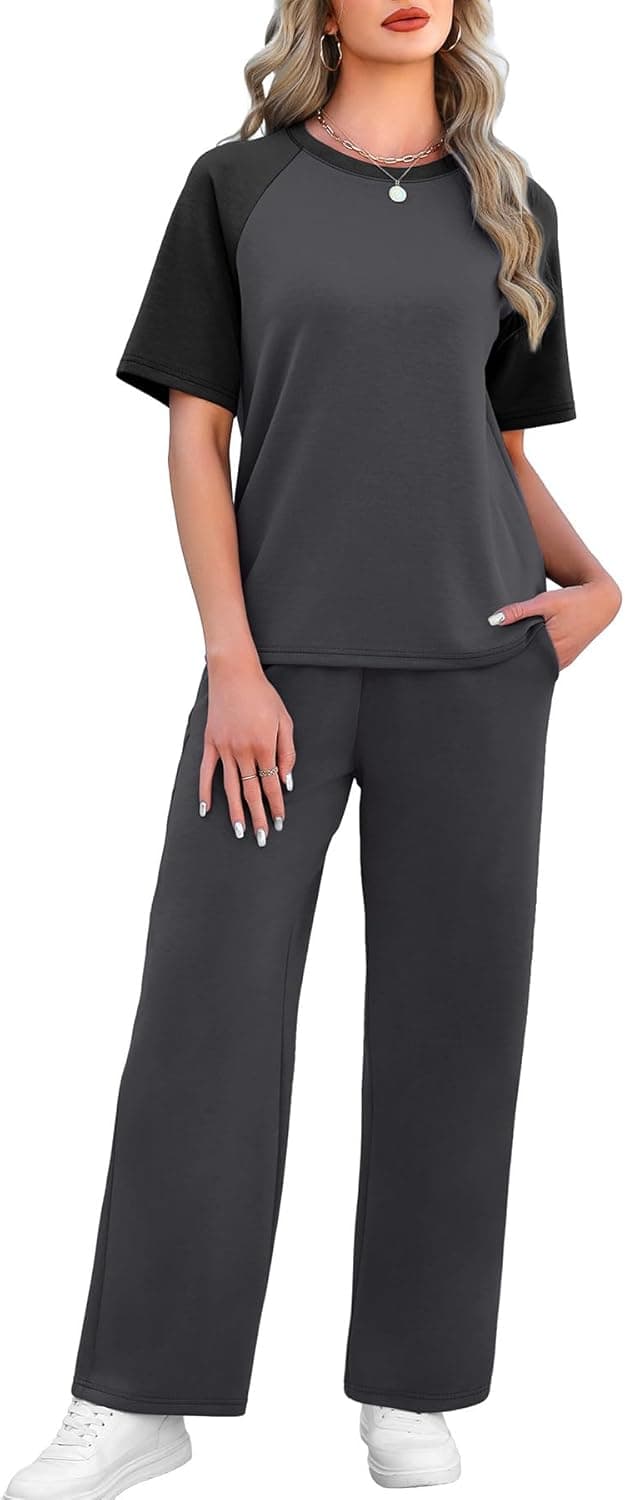 Detalle 2 de WIHOLL 2-Piece Women’s Resort & Travel Lounge Set (Short-Sleeve Top + Wide-Leg Pants)