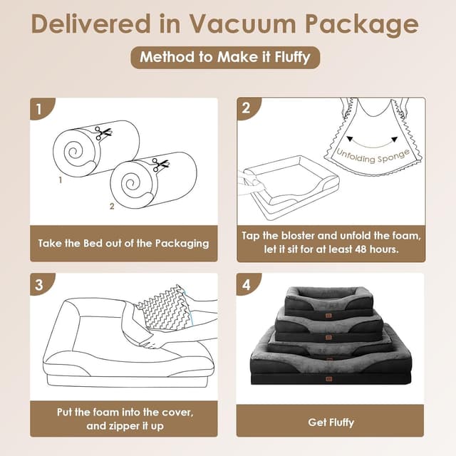 Thumbnail 6 de EHEYCIGA Memory Foam Orthopedic Dog Bed Large (91x68x17cm) with Bolsters, Waterproof Liner & Removable Cover