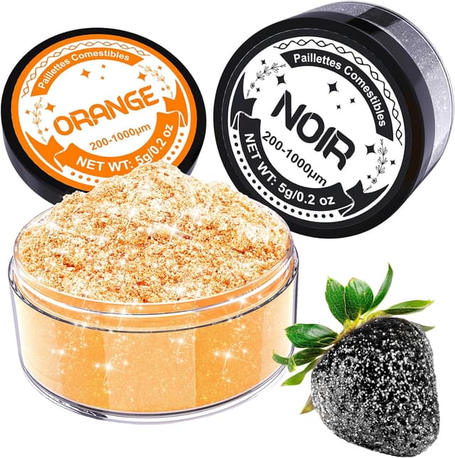 Detalle de Paillettes comestibles Luster Dust Orange & Noir (5 g) – colorant alimentaire en poudre pour gâteaux, macarons et cocktails (Halloween)