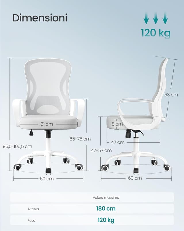 Detalle de SONGMICS Sedia Ufficio Ergonomica 51 cm