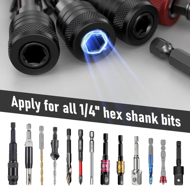 Detalle 2 de 6pc Drill Bit Holder Keychain Set for 1/4" Hex Bits with Quick Release Carabiner