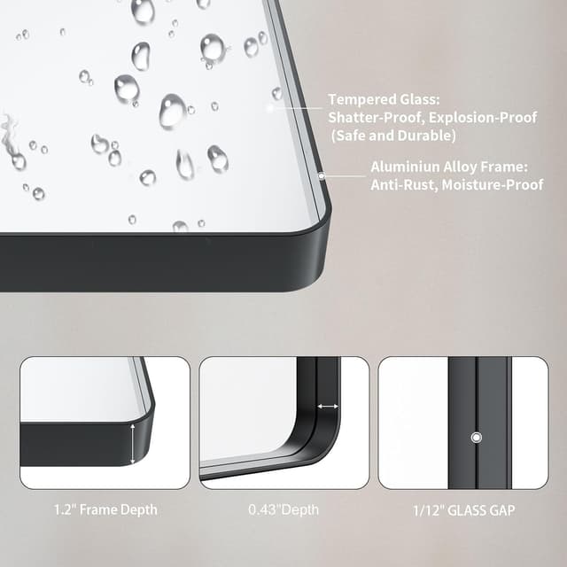 Thumbnail 3 de LOAAO 24x32 Bathroom Mirror Matte Black Frame