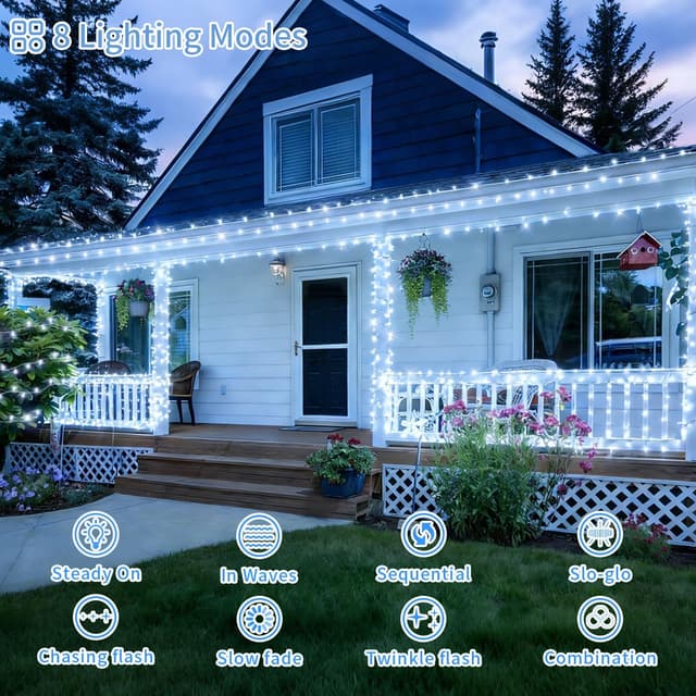 Detalle de 120M 1000 LED Outdoor Fairy Lights Plug-in with Remote Timer, Waterproof IP44, 8 Modes – Cool White