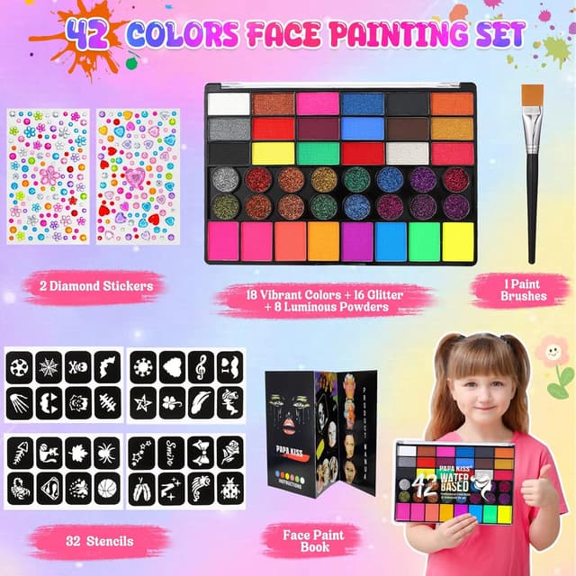 Detalle 1 de Kinderschminke Set Gigmeta 42 Gesichtsfarben