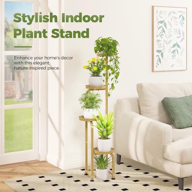 Detalle 2 de Bamworld Porta Piante da interno/esterno con struttura a 4 livelli e drenaggio, modello oro (22,3x22,3x116 cm)