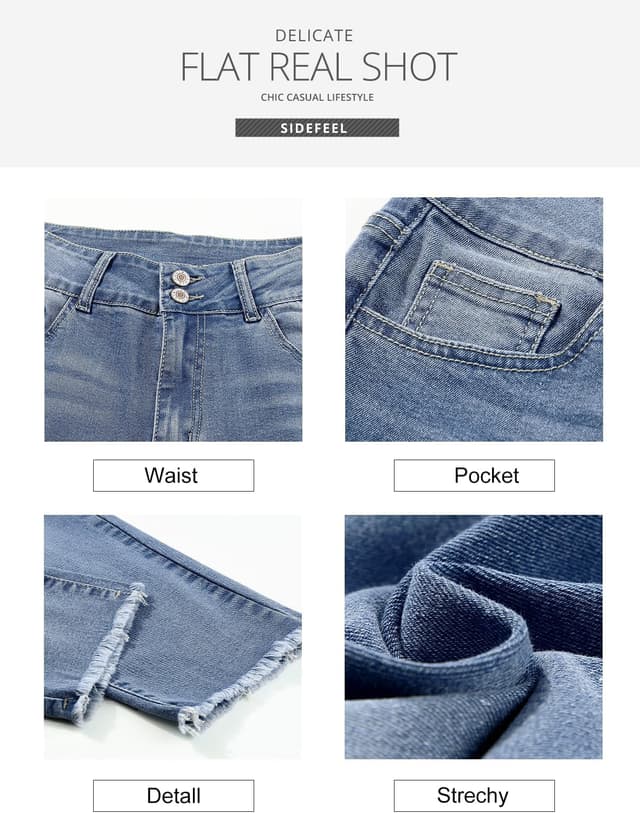 Thumbnail 6 de Sidefeel High Waist Stretch Jeans with Raw Hem