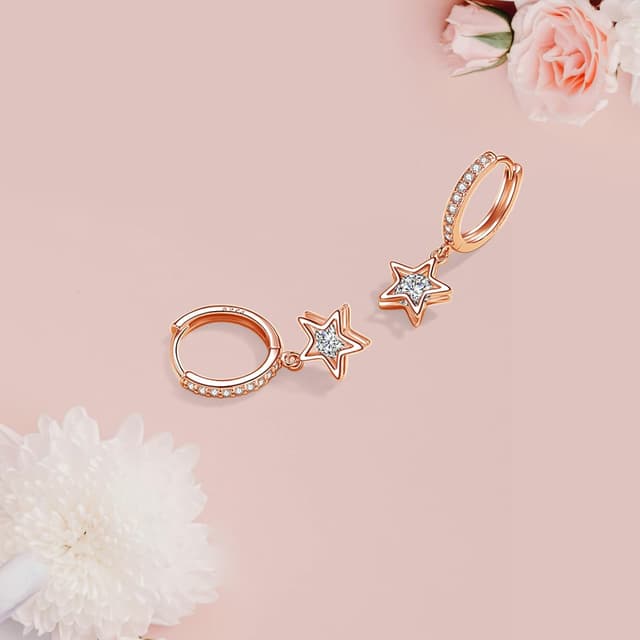 Detalle de Josfeva 925 Sterling Silver Hanging Hoop Earrings with Zirconia Star/Teardrop/Heart Pendants