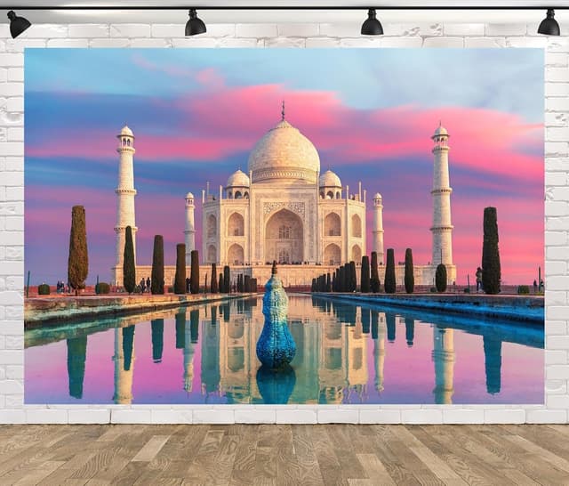 Detalle 2 de CORFOTO 7x5ft Taj Mahal Pink Cloud backdrop for wedding and photo booth setups