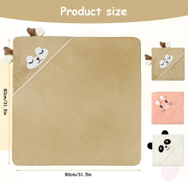 Thumbnail 2 de Aolso Cape de Bain Bébé à Capuche 3pcs 80x80