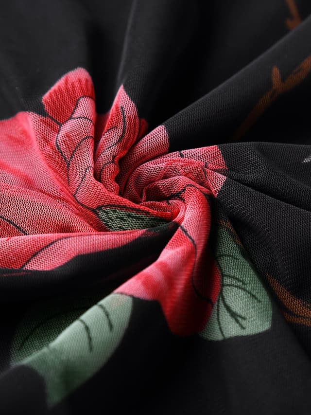 Detalle de BAISHENGGT Damen Sommer Netz-Bluse mit Falten, Rundkragen und Kurzarm