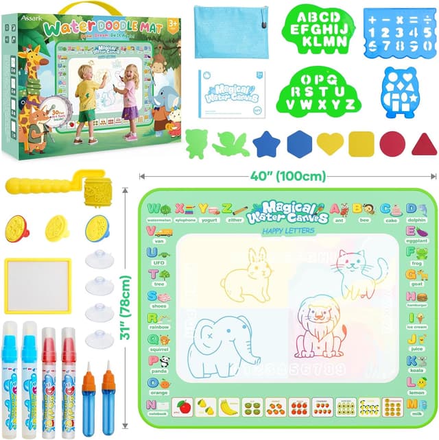 Detalle de Water Doodle Mat Aqua Magic Water Drawing Mat with 4 Suction Cups, 6 Magic Pens & Storage Bag