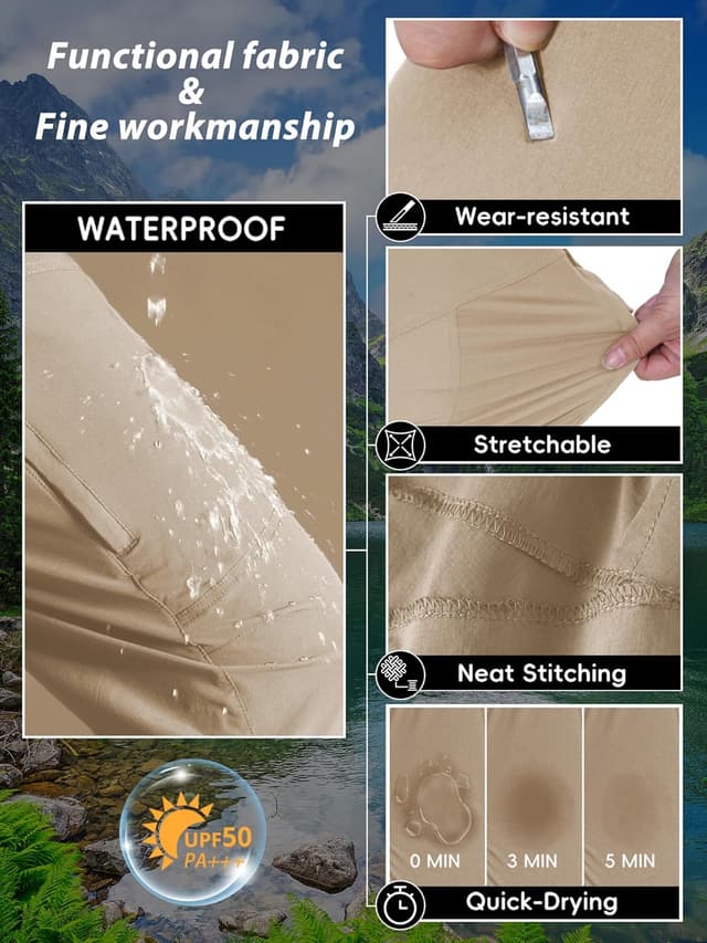 Detalle de Lightweight Mens Hiking Cargo Pants with Nylon Stretch, Waterproof Quick-Dry, 6 Pockets