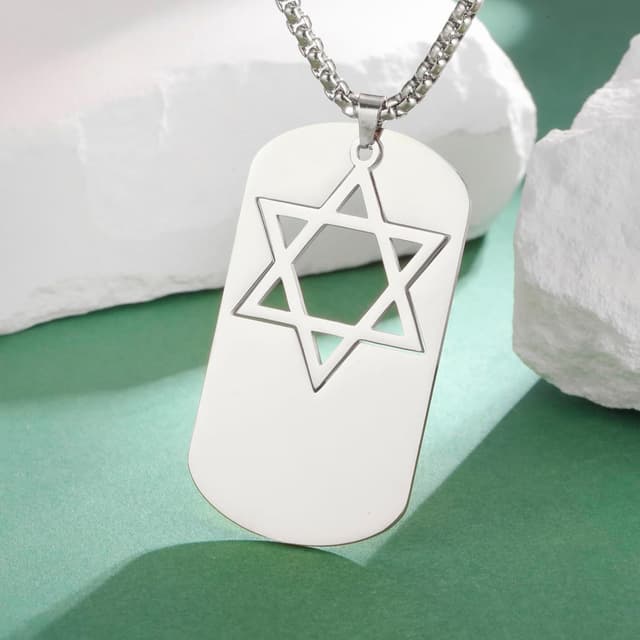 Detalle de VASSAGO Collier en acier inoxydable avec pendentif étoile de David réglable (2 couleurs) pour homme