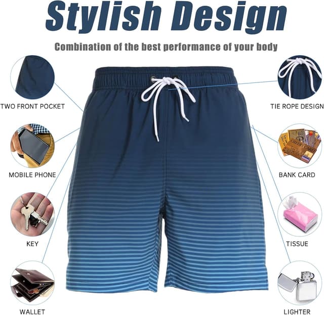 Detalle de Aisprts Costume da bagno uomo 2 in 1 con fodera a compressione, idrorepellente e asciugatura rapida