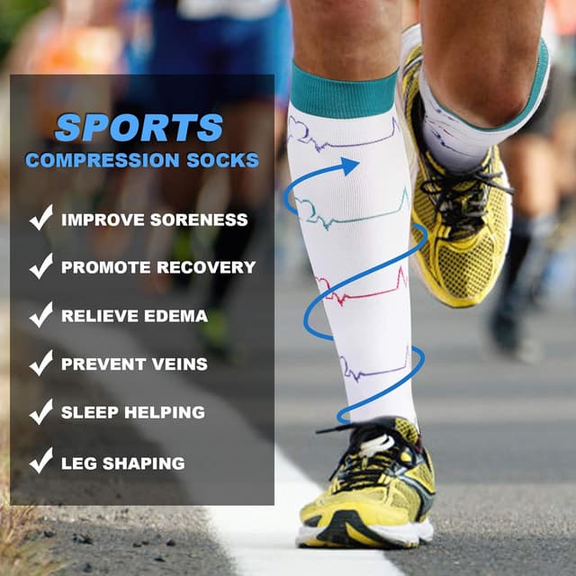 Detalle de DRESHOW Kompressionsstrümpfe für Damen & Herren – Kompressionssocken für Sport, Laufen, Radfahren & Flugreisen