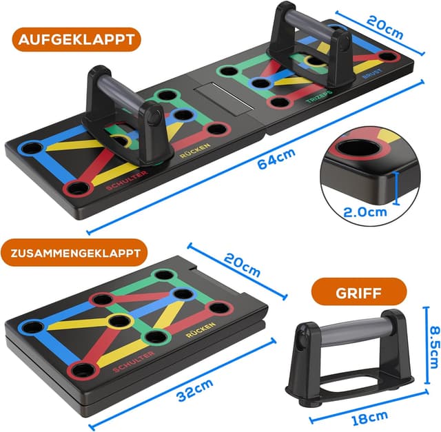 Detalle de ALPHASKIN Liegestützbrett Set mit Griffen (9-in-1) – klappbar & Anti-Rutsch für Brust, Schulter, Rücken & Trizeps