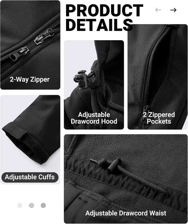 Detalle de Outdoor Ventures Damen Softshell-Langjacke mit Kapuze, fleecegefüttert und winddicht – wasserdichte Windjacke