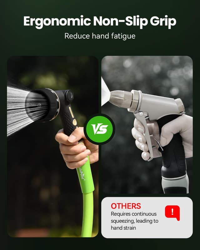 Detalle 2 de RAINPOINT Hose Pipe Spray Gun with Thumb Flow Control – 10 Spray Patterns, Heavy-Duty Metal Nozzle