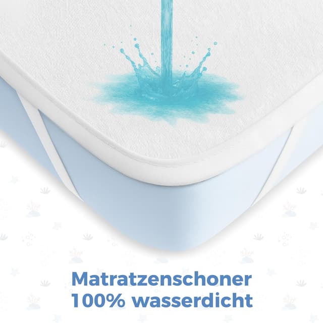 Detalle 2 de Dreamzie Set 2 Spannbettlaken Kinderwagen + 1 Matratzenschoner Babybett (50x83 cm) aus 100% Baumwolle, wasserdicht