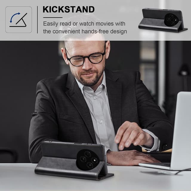 Detalle de Jasonyu Handyhülle aus Leder-Optik für Xiaomi Poco C75 / Redmi 14C / Redmi A4 – Klapphülle mit Magnet, Kartenfächern und Standfunktion (Schwarz)