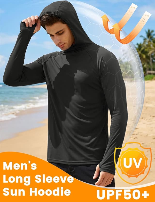 Detalle 2 de MAGCOMSEN Men’s Sun Hoodies UPF 50+ UV Protection Long Sleeve T-Shirt (Thumb Holes)