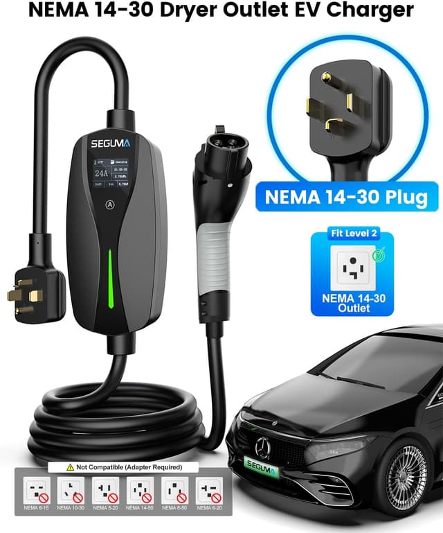 Detalle 2 de SEGUMA NEMA 14-30 Level 2 EV Charger (24A, 25FT) with J1772 Connector and Dryer Plug