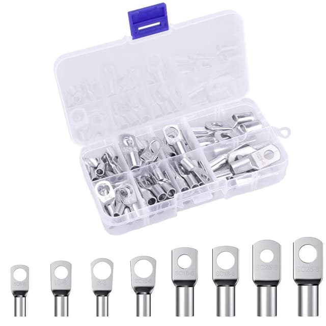 Detalle de 60 Pieces Tin-Plated Copper Ring Terminals & Battery Cable Ends (8 Sizes)